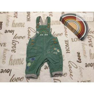  Mothercare 1-3 hó 6,5 kg zöld, teknős-kukac mintás pamut béléses kord fiú kantáros nadrág - újszerű,hibátlan