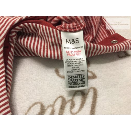 M§S 6-9 hó  72 cm 9 kg barna csíkos, dinó mintás pamut fiú kantáros nadrág- újszerű, hibátlan