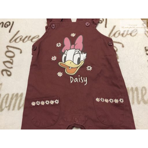Disney at Primark 0-3 hó 56-62 cm bordó, Daisy mintás - fodros vékony farmer lány kantáros nadrág-új, csak lecímkézve