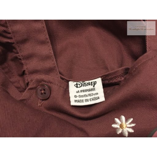 Disney at Primark 0-3 hó 56-62 cm bordó, Daisy mintás - fodros vékony farmer lány kantáros nadrág-új, csak lecímkézve