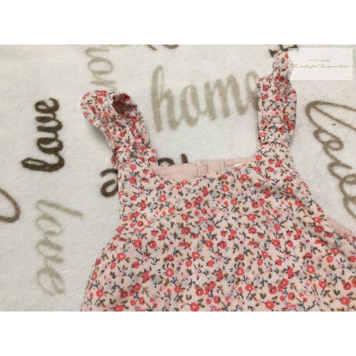 Next újszülött 3,4 kg 50-56 cm rózsaszín, apró virágmintás pamut béléses puha mikrokord lány playsuit/ kantáros nadrág - újszerű,hibátlan