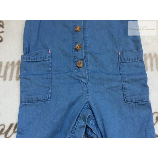 Next 3-6 hó 8 kg  világos, vékony farmer anyagú  lány playsuit / kantáros nadrág - újszerű,hibátlan