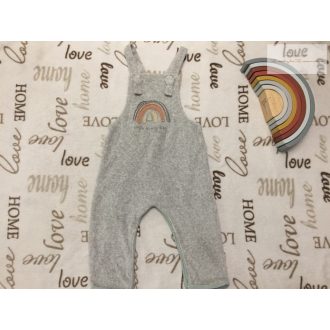 Next 12-18 hó 80-86 cm szürke plüss, szivárvány mintás, pamut béléses kantáros nadrág- újszerű, hibátlan   Next 12-18 hó 80-86 cm szürke plüss, szivárvány mintás, pamut béléses kantáros nadrág- újszerű, hibátlan