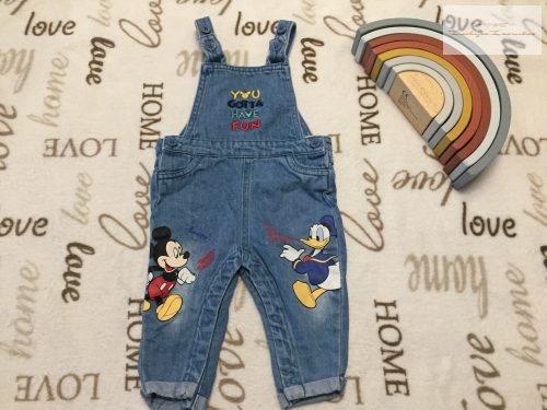 Disney at Primark 3-6 hó 62-68 cm Donald- Mickey mintás puha farmer fiú kantáros nadrág-újszerű,hibátlan