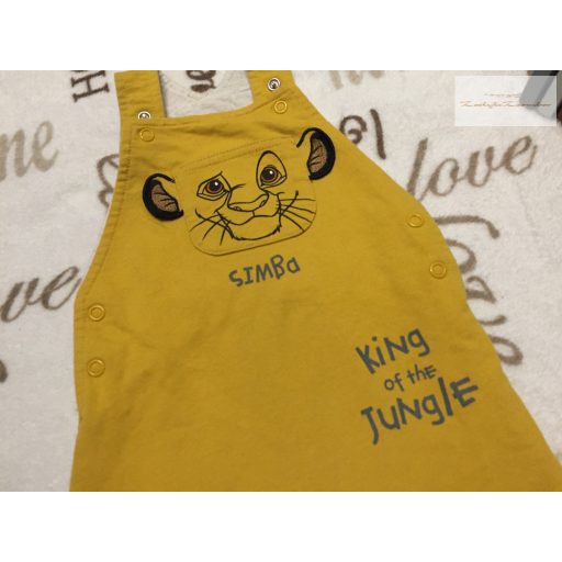 Disney at Primark 3-6 hó 62-68 cm sárga, Simba mintás pamut fiú kantáros nadrág-újszerű,hibátlan