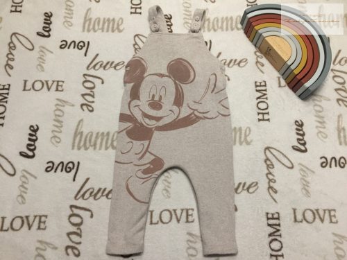 Disney at George 6 - 9 hó 68-74 cm világosbarna,, Mickey mintás finomkötött fiú kantáros nadrág -- újszerű,