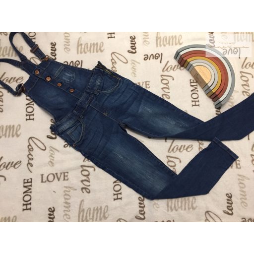 C§A 8-9 év 134 cm  pamutos farmer anyagú lány kantáros nadrág - újszerű,hibátlan