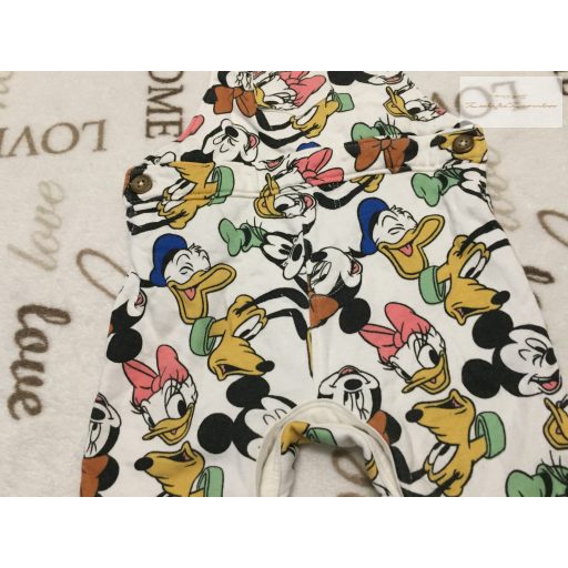 Disney 6-9 hó 68-74 cm színes Mickey-Minnie- Donald mintás pamut kantáros nadrág - újszerű,hibátlan