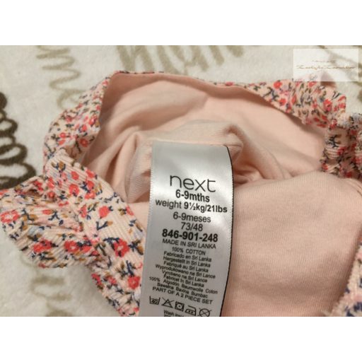 Next 6-9 hó 68 - 74 cm   rózsaszín virágmintás pamut béléses mikrokord lány kantáros nadrág / playsuit - újszerű,hibátlan