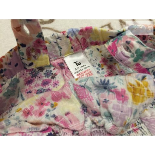 TU 3-6 h 62-68 cm  fodros-virágmintás vékony puha vászon lány playsuit - újszerű,hibátlan
