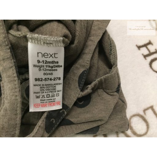 Next 9-12 hó 80 cm khaki, fekete smiley  mintás pamut kantáros nadrág újszerű,hibátlan 