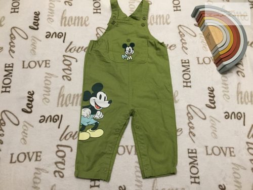 Disney at Primark 12 -18 hó 86 cm zöld, Mickey mintás vékonyabb farmer fiú kantáros nadrág- újszerű,hibátlan