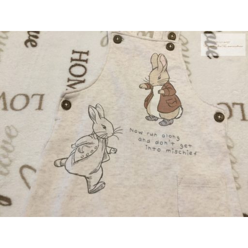 Peter Rabbit 3-6 hó 62-68 cm Péter nyuszi mintás bézs puha pamut kantáros nadrág - újszerű,hibátlan