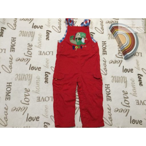 M§S 18-24 hó 86-92 cm piros, dinó mintás pamutos farmer fiú kantáros nadrág- újszerű, hibátlan