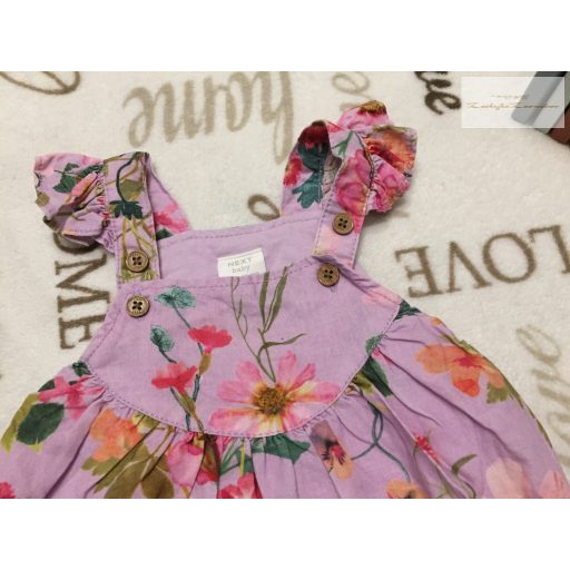 Next up to 3 month 6 kg halvány lila, színes nagy virágmintás-fodros pamut béléses lány kantáros nadrág újszerű,hibátlan