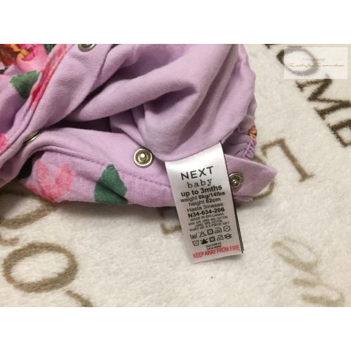 Next up to 3 month 6 kg halvány lila, színes nagy virágmintás-fodros pamut béléses lány kantáros nadrág újszerű,hibátlan