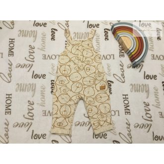   Studio baby 9-12 hó 80 cm bézs, maci fej mintás pamut fiú kantáros nadrág - újszerű,hibátlan