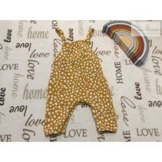   Next 3-6 hó  68 cm sárga, fehér mintás puha pamut lány kantáros nadrág/ playsuit -újszerű, hibátlan