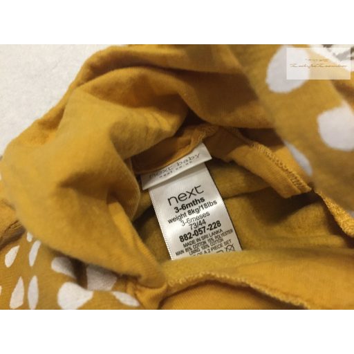 Next 3-6 hó  68 cm sárga, fehér mintás puha pamut lány kantáros nadrág/ playsuit -újszerű, hibátlan