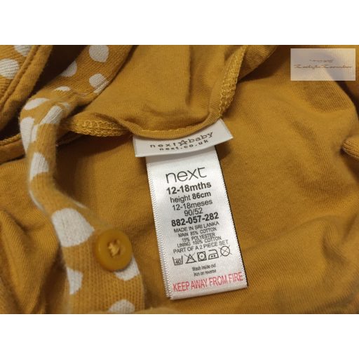 Next 12 - 18 hó 86 cm  sárga, bézs mintás pamut lány  kantáros nadrág-újszerű,hibátlan