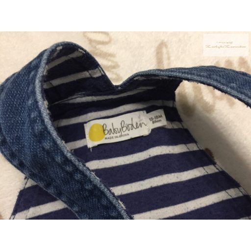 Baby Boden 18-24 hó 92 cm  belül kék  fehér csíkos, puha pamutos farmer fiú kantáros nadrág - újszerű,hibátlan
