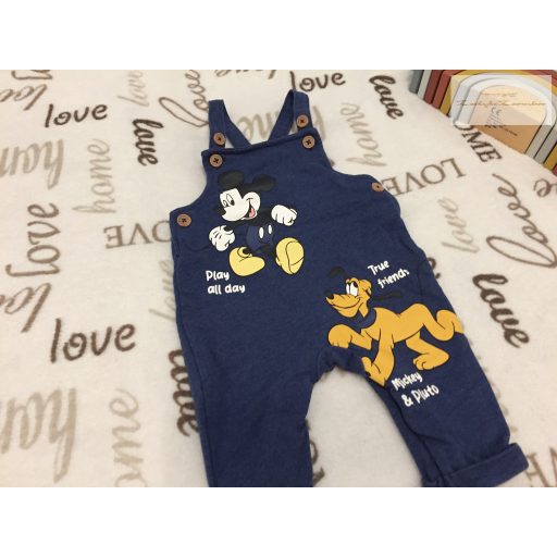 Disney 3-6 hó 62-68 cm kék, Mickey- Pluto mintás pamut fiú kantáros nadrág-  újszerű,hibátlan