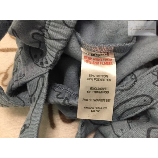 Matalan 0-3 hó 56 -62 cm kék, dinó mintás vastagabb pamut fiú kantáros nadrág---újszerű, hibátlan