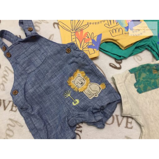 Mothercare, Nutmeg, George 0 - 3 hó 62 cm állat mintás pamut és vékony anyagú fiú kantáros rövidnadrág/ napozó szett 4 db- újszerű,hibátlan