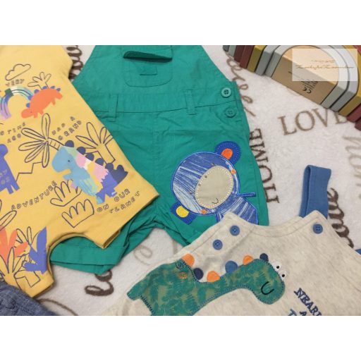Mothercare, Nutmeg, George 0 - 3 hó 62 cm állat mintás pamut és vékony anyagú fiú kantáros rövidnadrág/ napozó szett 4 db- újszerű,hibátlan