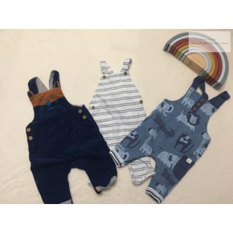   Mothercare, Next, Matalan 0 - 3 hó 62 cm csíkos, maci fel és állat mintás pamut-mikrokord fiú kantáros nadrág szett 3 db- újszerű,hibátlam