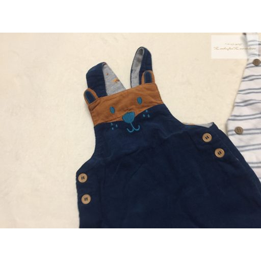 Mothercare, Next, Matalan 0 - 3 hó 62 cm csíkos, maci fel és állat mintás pamut-mikrokord fiú kantáros nadrág szett 3 db- újszerű,hibátlam