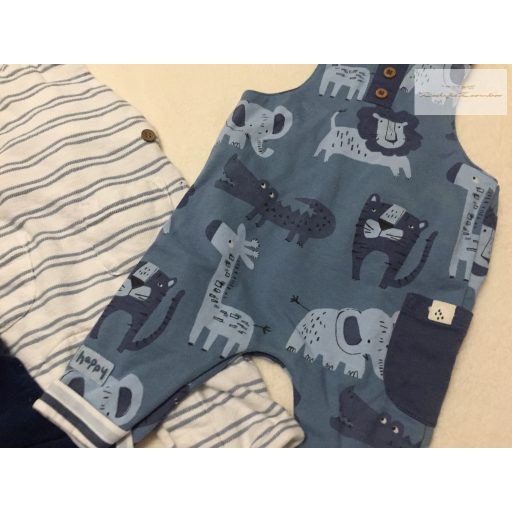 Mothercare, Next, Matalan 0 - 3 hó 62 cm csíkos, maci fel és állat mintás pamut-mikrokord fiú kantáros nadrág szett 3 db- újszerű,hibátlam