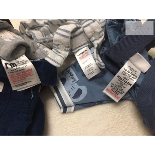 Mothercare, Next, Matalan 0 - 3 hó 62 cm csíkos, maci fel és állat mintás pamut-mikrokord fiú kantáros nadrág szett 3 db- újszerű,hibátlam