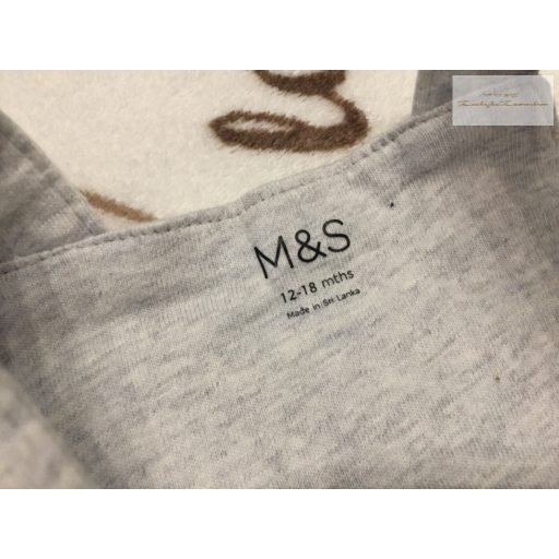 M§S 12-18 hó 83 cm szürke, dinó mintás - feliratos pamut fiú kantáros rövidnadrág- újszerű, hibátlan