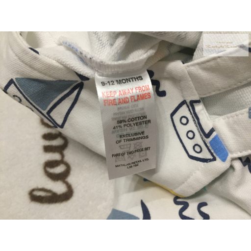 Matalan 9 -12 hó 74 -80 cm  fehér, vitorláshajó mintás pamut fiú kantáros rövidnadrág- újszerű,hibátlan
