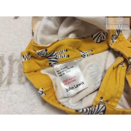 John Lewis 6-9 hó 68-74 cm  sárga, zebra mintás, pamut fiú kantáros rövidnadrág/ napozó -újszerű,hibátlan
