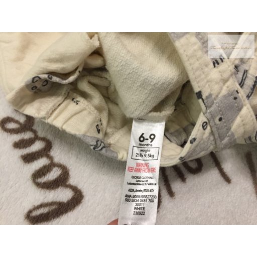 George 6-9 hó 68-74 cm  bézs, szürke oroszlán - zebra mintás pamut fiú kantáros rövidnadrág -  újszerű, hibátlan