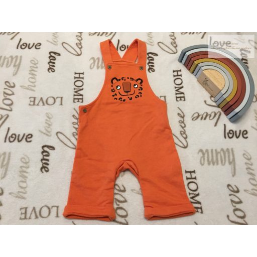 F§F 12  - 18 hó 80-86  cm narancssárga, tigris fej mintás puha pamut fiú kantáros rövidnadrág - újszerű, hibátlan