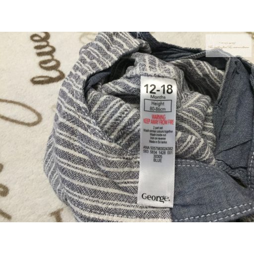 George 12  - 18 hó 86 cm  kék . - fehér csíkos puha vékony  lenvászon  fiú kantáros rövidnadrág  - újszerű,hibátlan
