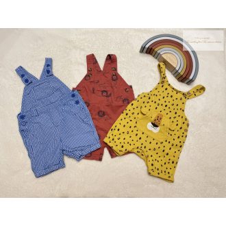   Carter's, Matalan 6 - 9 hó 68 - 74 cm kockás-tigris és oroszlán mintás fiú kantáros rövidnadrág szett 3 db- újszerű, hibátlan