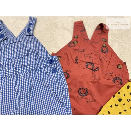 Carter's, Matalan 6 - 9 hó 68 - 74 cm kockás-tigris és oroszlán mintás fiú kantáros rövidnadrág szett 3 db- újszerű, hibátlan