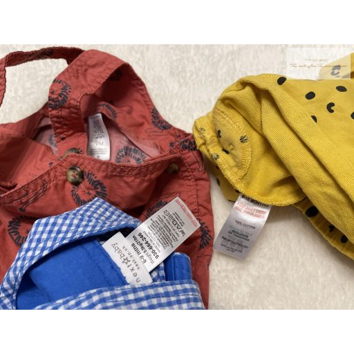 Carter's, Matalan 6 - 9 hó 68 - 74 cm kockás-tigris és oroszlán mintás fiú kantáros rövidnadrág szett 3 db- újszerű, hibátlan
