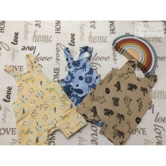   Next,Mothercare, H§M 3-6 hó  68 cm kék - bézs-barna állat mintás pamut fiú kantáros  rövidnadrág szett 3 db  -újszerű, hibátlan
