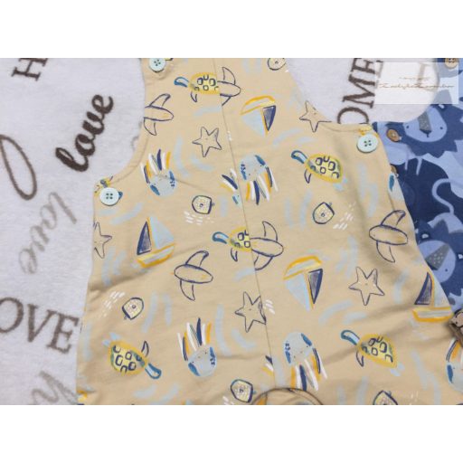 Next,Mothercare, H§M 3-6 hó  68 cm kék - bézs-barna állat mintás pamut fiú kantáros  rövidnadrág szett 3 db  -újszerű, hibátlan