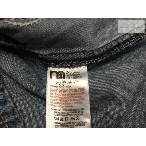 Mothercare 2- 3 év 92-98 cm  kisegér-virág mintás puha pamutos farmer  lány kantáros szoknya- újszerű,hibátlan
