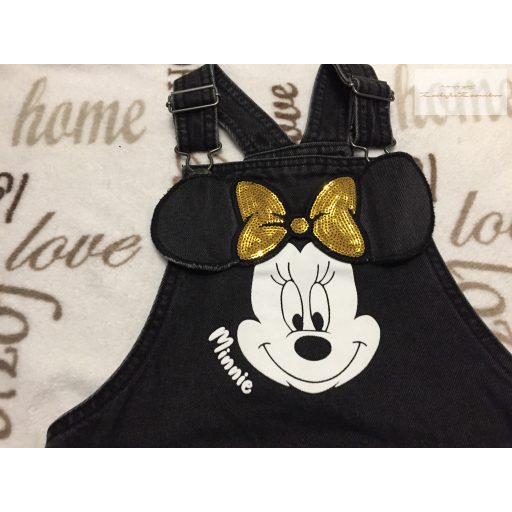 Disney 4-5 év  110 cm fekete, Minnie mintás  farmer lány kantáros szoknya -újszerű,hibátlan