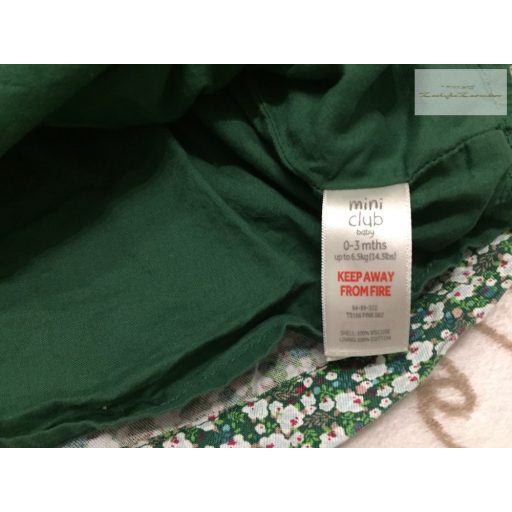 Mini Club 0-3 hó 6,5 kg zöld, fehér virágmintás vékony pamut lány kantáros szoknya- újszerű,hibátlan