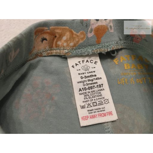 Fatface 0-3 hó 6 kg nyuszi-róka-süni - erdő mintás  pamut lány legging újszerű, hibátlan