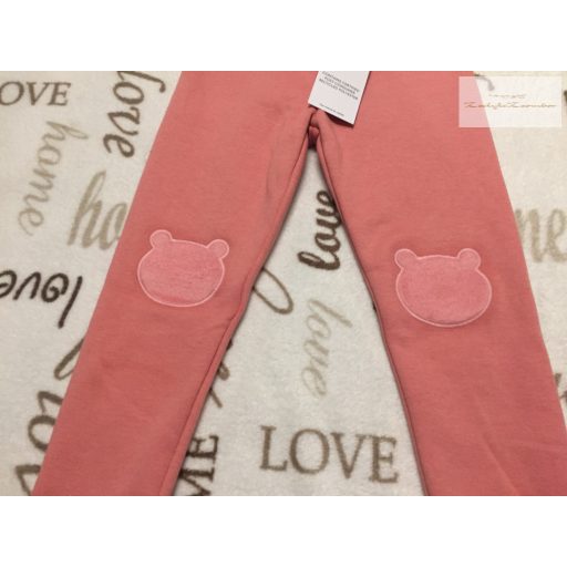 Next 4-5 év 110 cmrózsaszín, térdén maci fej mintás, polár béléses  lány legging-új, címkés