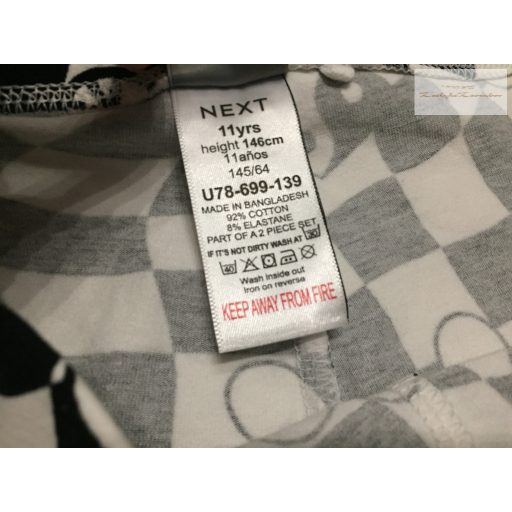 Next 11 év 146 cm fekete- fehér kockés-virágmintás pamut lány rövid legging újszerű,hibátlan